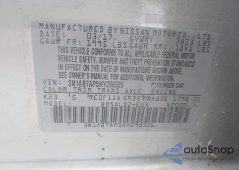 2017 Nissan Sentra Sv from USA, damaged, VIN 3N1AB7AP5HY298326